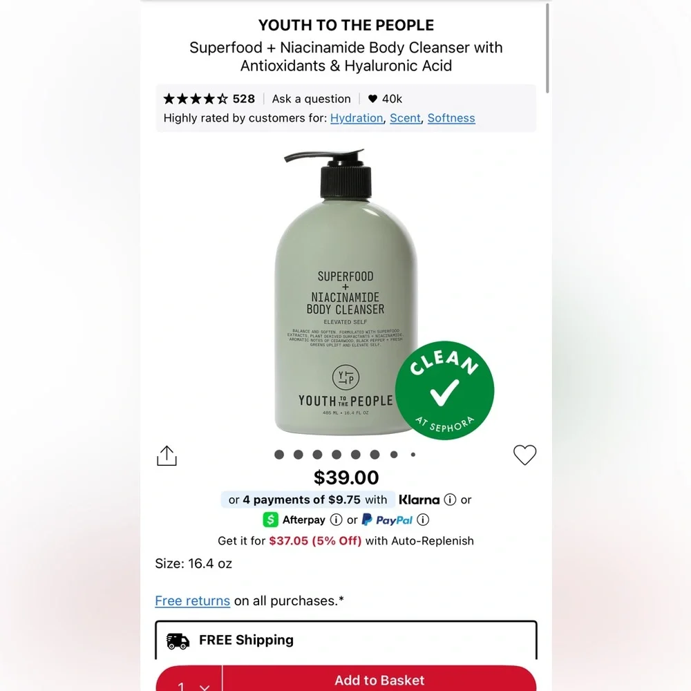 NIB Superfood + Niacinamide Body Cleanser